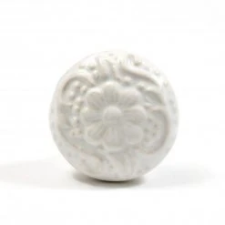 Dritz Embossed Ceramic Flower Knob, White Hooks & Knobs
