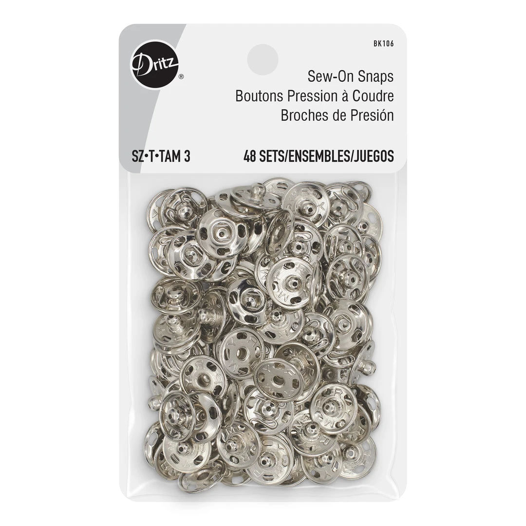 Dritz Sew-On Snaps, 48 Sets, Size 3, Nickel 3 Dritz Sew-On Snaps, 48 Sets, Size 3, Nickel