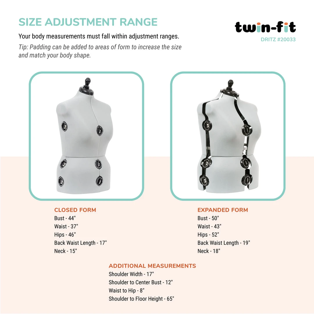 Dritz Twin-Fit Adjustable Dress Form Dress Forms 14 Dritz Twin-Fit Adjustable Dress Form Dress Forms