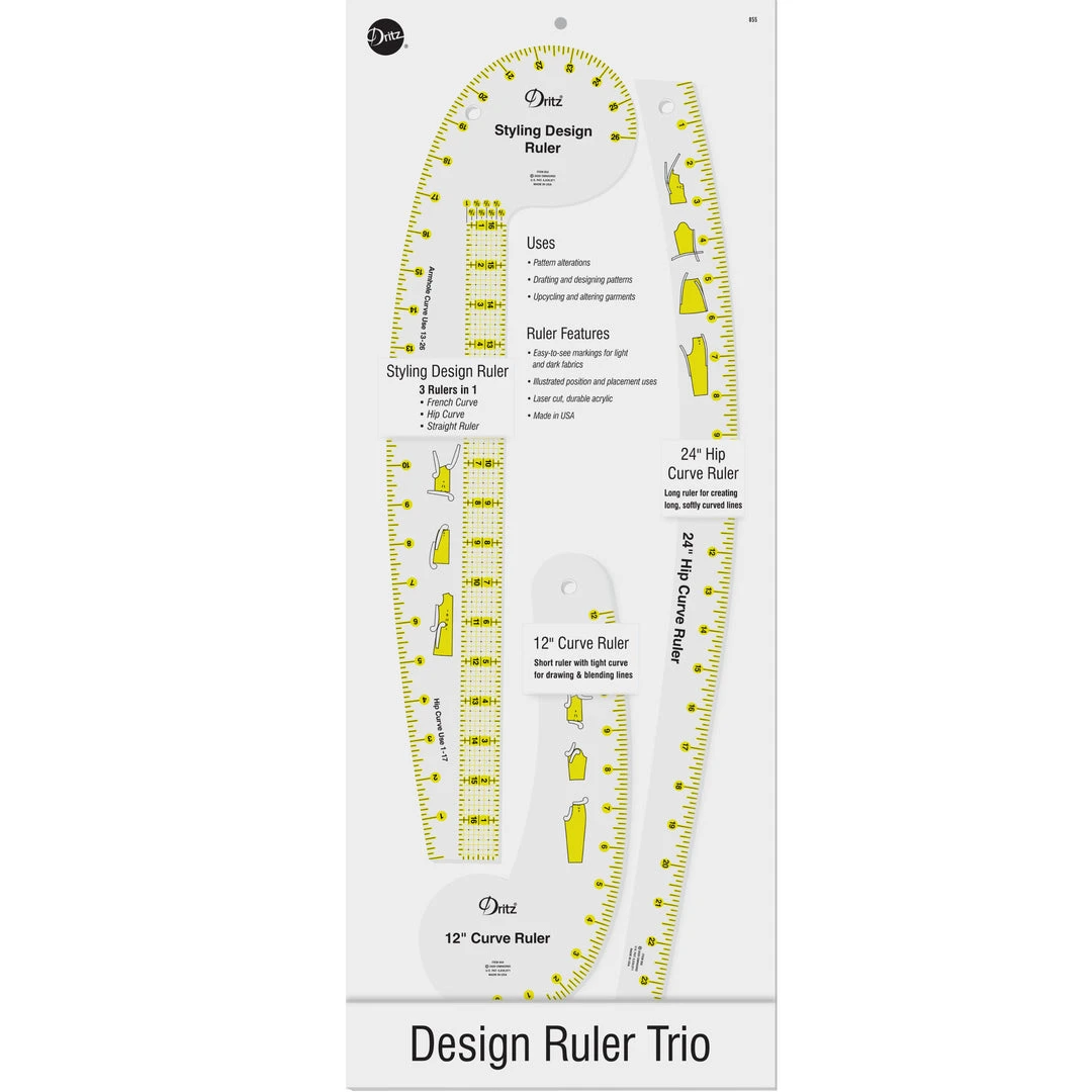 Dritz Design Ruler Trio, 3 Sewing Rulers, Clear 3 Dritz Design Ruler Trio, 3 Sewing Rulers, Clear