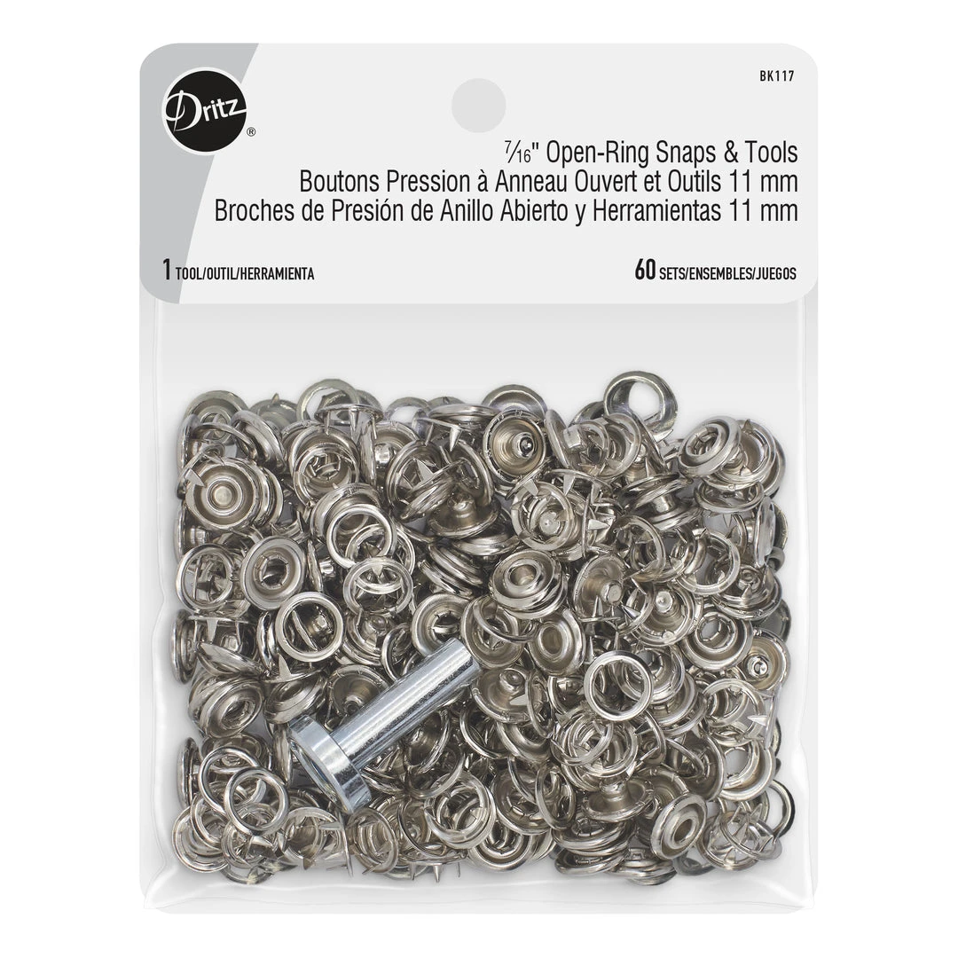 Dritz 7∕16" Open-Ring Snaps & Tools, 60 Sets, Nickel Bulk Notions 3 Dritz 7∕16" Open-Ring Snaps & Tools, 60 Sets, Nickel Bulk Notions