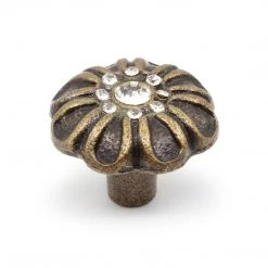 Dritz Outlet Cast Iron Rhinestone Flower Knob, Bronze