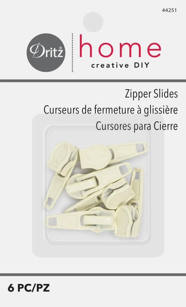 Dritz Zipper Slides, Cream, 6 Pc 3 Dritz Zipper Slides, Cream, 6 Pc