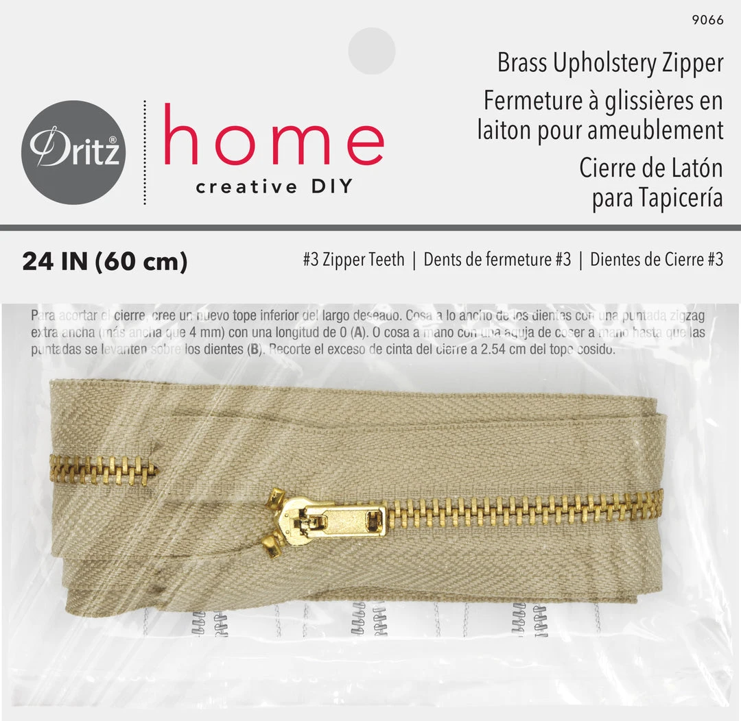 Dritz Zippers Brass Upholstery Zipper, Beige 4 Dritz Zippers Brass Upholstery Zipper, Beige