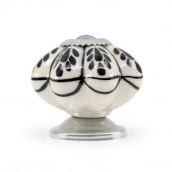 Dritz Hand Painted Ceramic Scallop Knob, Black & White Hooks & Knobs