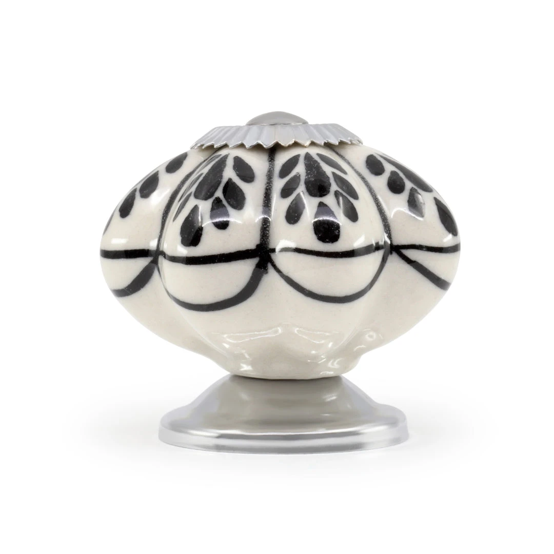 Dritz Hand Painted Ceramic Scallop Knob, Black & White Hooks & Knobs 4 Dritz Hand Painted Ceramic Scallop Knob, Black & White Hooks & Knobs