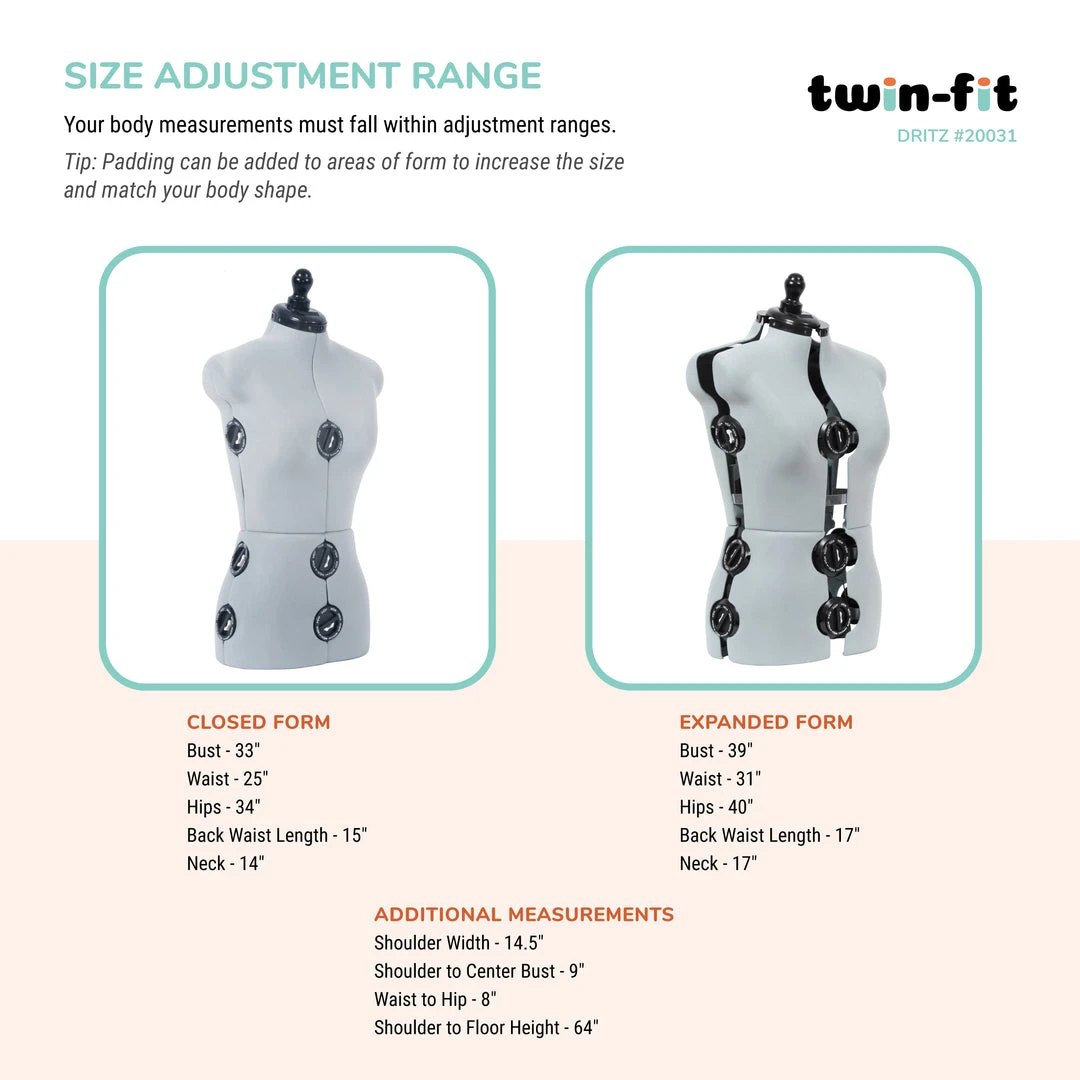 Dritz Twin-Fit Adjustable Dress Form Dress Forms 32 Dritz Twin-Fit Adjustable Dress Form Dress Forms