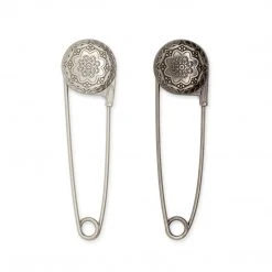 LoRan Vintage Flower Metal Shawl Pins, Silver, 2 Pc Embroidery