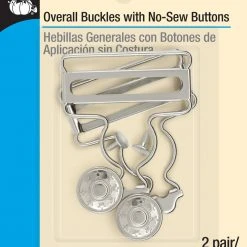 Dritz 1-3/4" Overall Buckles With No-Sew Buttons, Nickel, 2 Pc