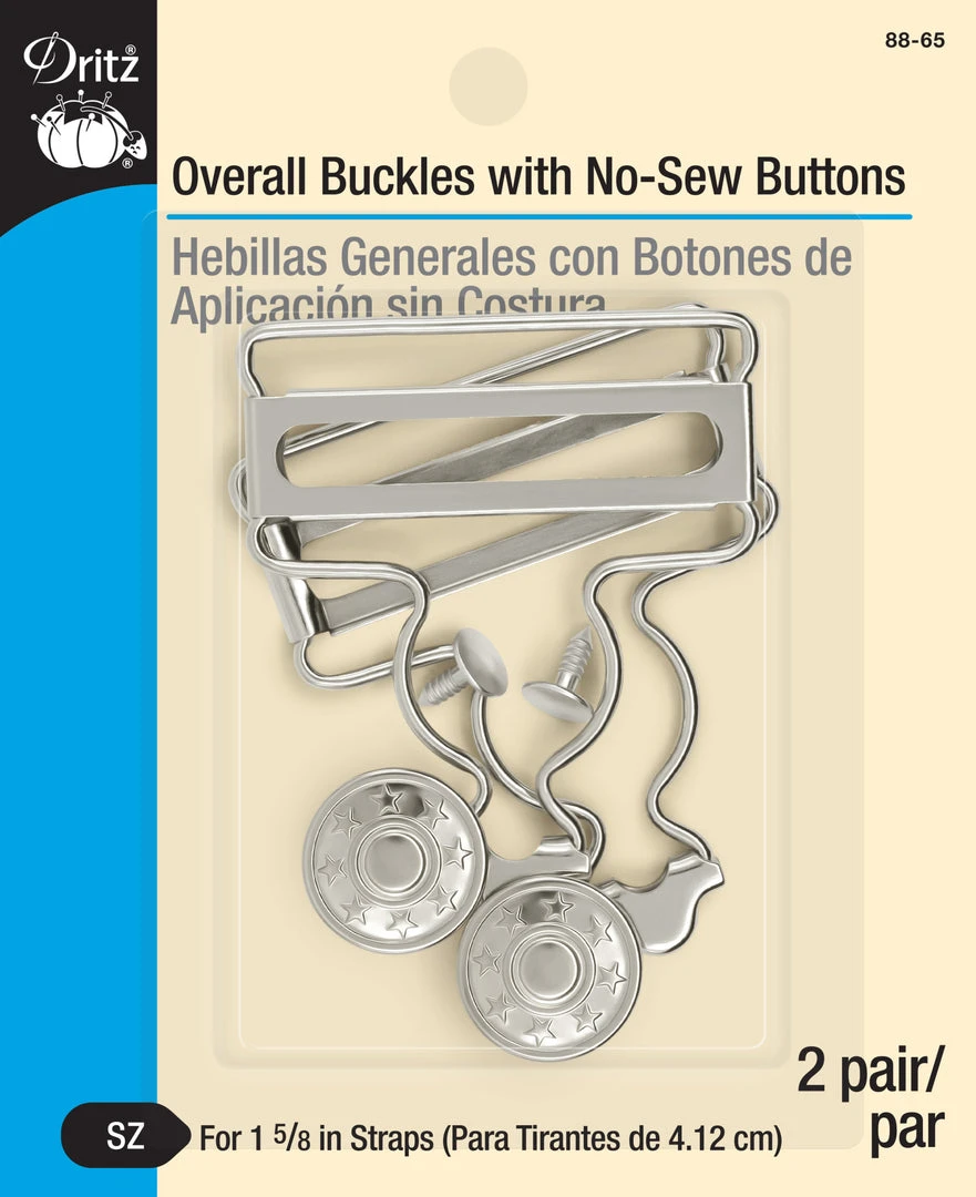 Dritz 1-3/4" Overall Buckles With No-Sew Buttons, Nickel, 2 Pc 3 Dritz 1-3/4" Overall Buckles With No-Sew Buttons, Nickel, 2 Pc
