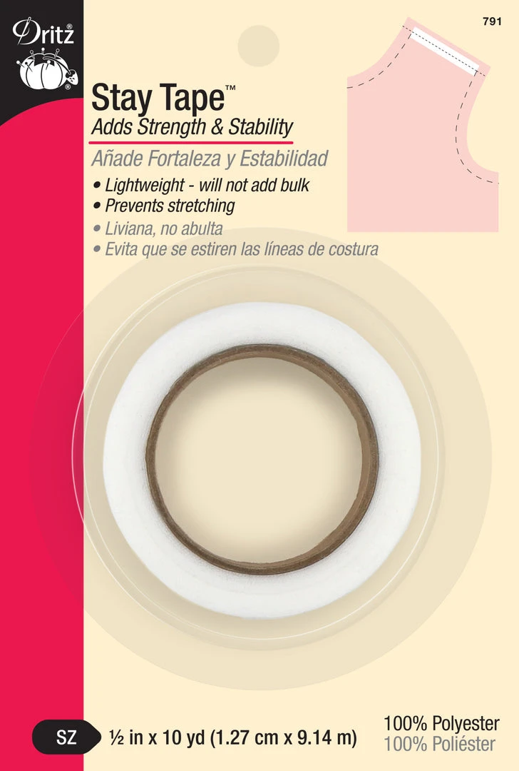 Dritz 1/2" Stay Tape, Lightweight, White, 10 Yd Adhesives & Tape 3 Dritz 1/2" Stay Tape, Lightweight, White, 10 Yd Adhesives & Tape