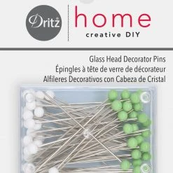 Dritz 1-7/8" Glass Head Decorator Pins, Green & White, 50 Pc