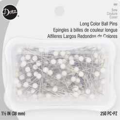 Dritz Pins & Accessories 1-1/2" Long Color Ball Pins, White, 250 Pc