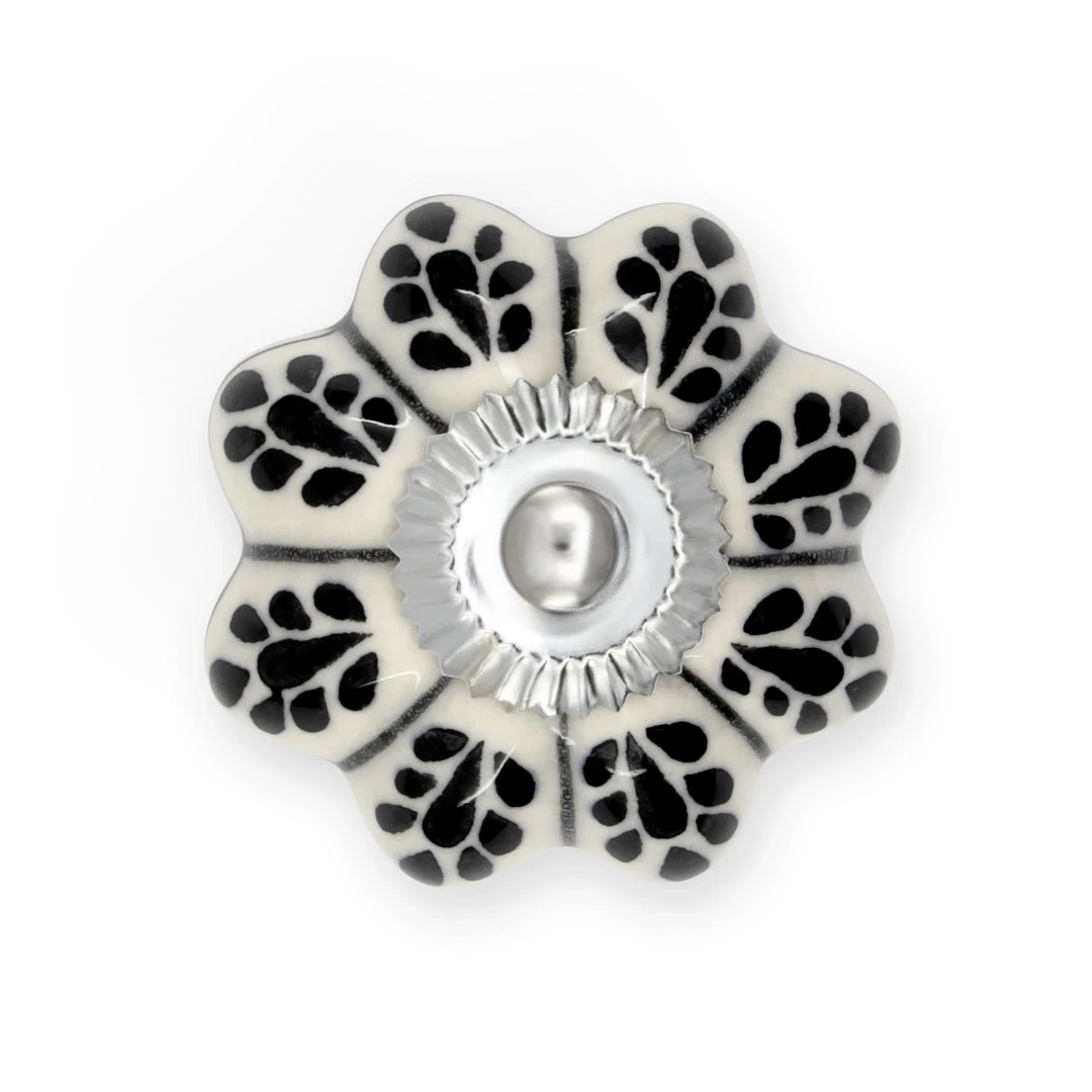 Dritz Hand Painted Ceramic Scallop Knob, Black & White Hooks & Knobs 3 Dritz Hand Painted Ceramic Scallop Knob, Black & White Hooks & Knobs
