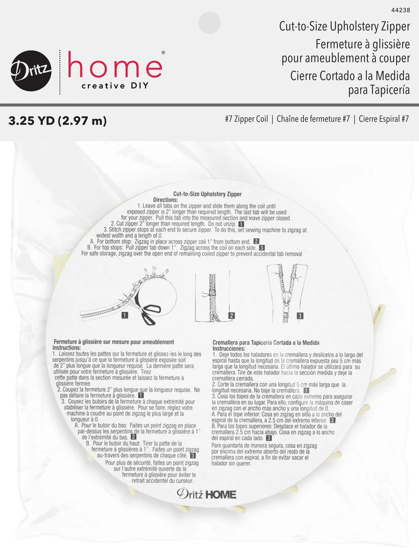 Dritz Cut-to-Size Upholstery Zipper, 3-1/4 Yd 7 Dritz Cut-to-Size Upholstery Zipper, 3-1/4 Yd