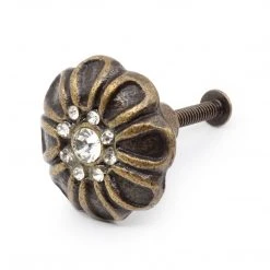Dritz Outlet Cast Iron Rhinestone Flower Knob, Bronze