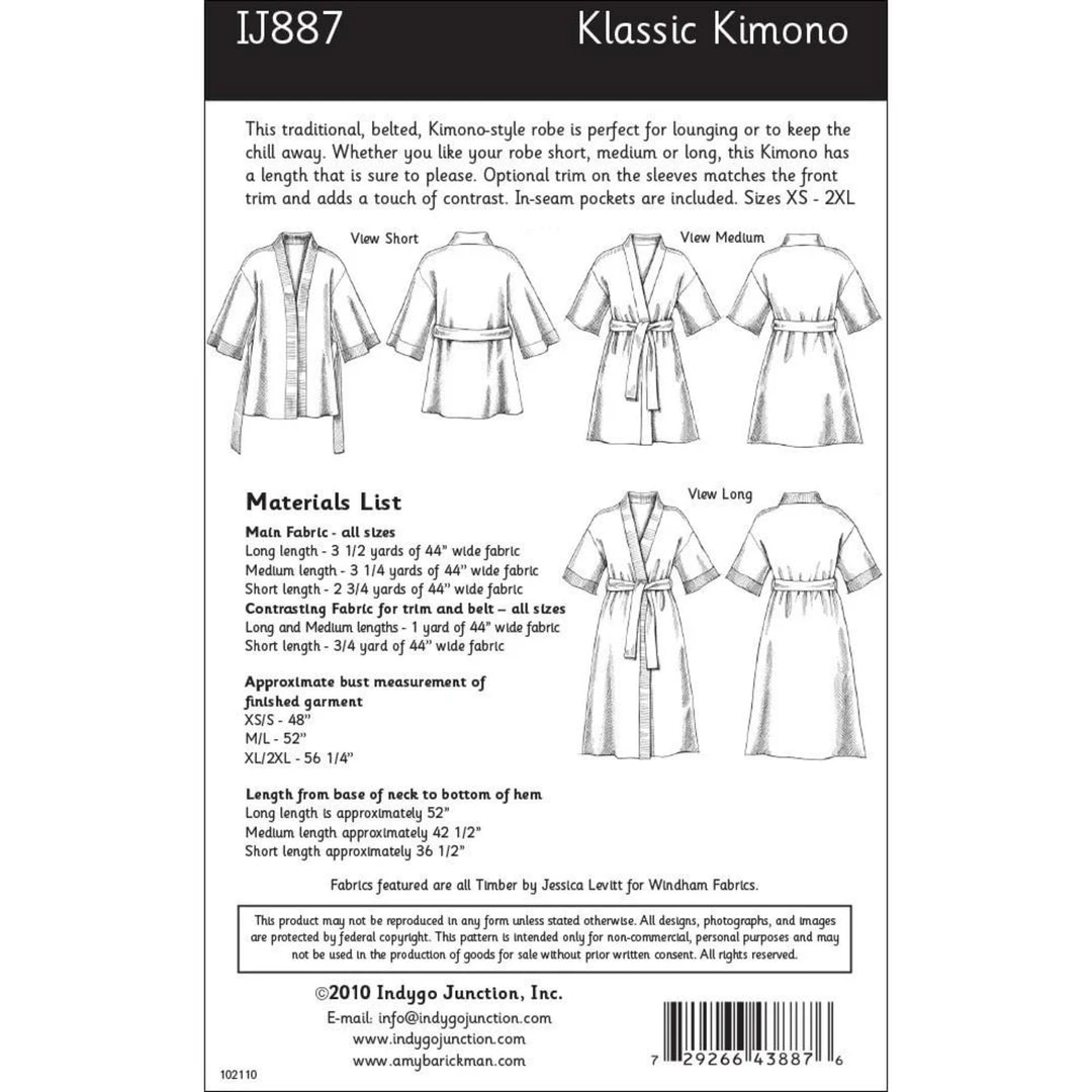 Indygo Junction Klassic Kimono Robe Pattern, Shippable Apparel 4 Indygo Junction Klassic Kimono Robe Pattern, Shippable Apparel