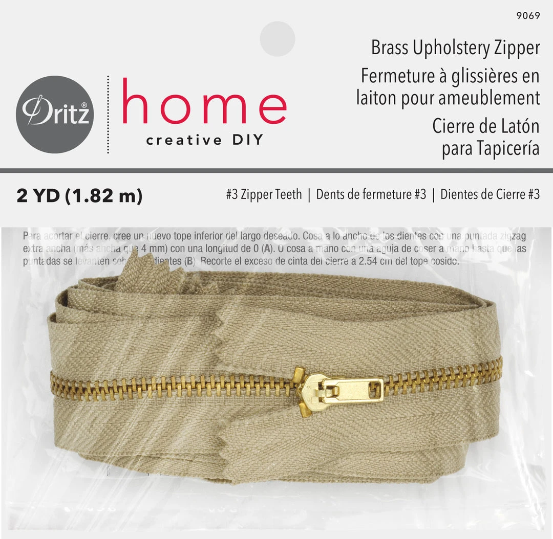 Dritz Zippers Brass Upholstery Zipper, Beige 3 Dritz Zippers Brass Upholstery Zipper, Beige