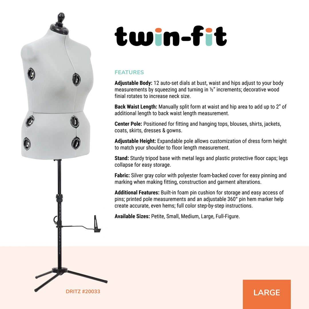 Dritz Twin-Fit Adjustable Dress Form Dress Forms 13 Dritz Twin-Fit Adjustable Dress Form Dress Forms