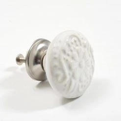 Dritz Embossed Ceramic Flower Knob, White Hooks & Knobs