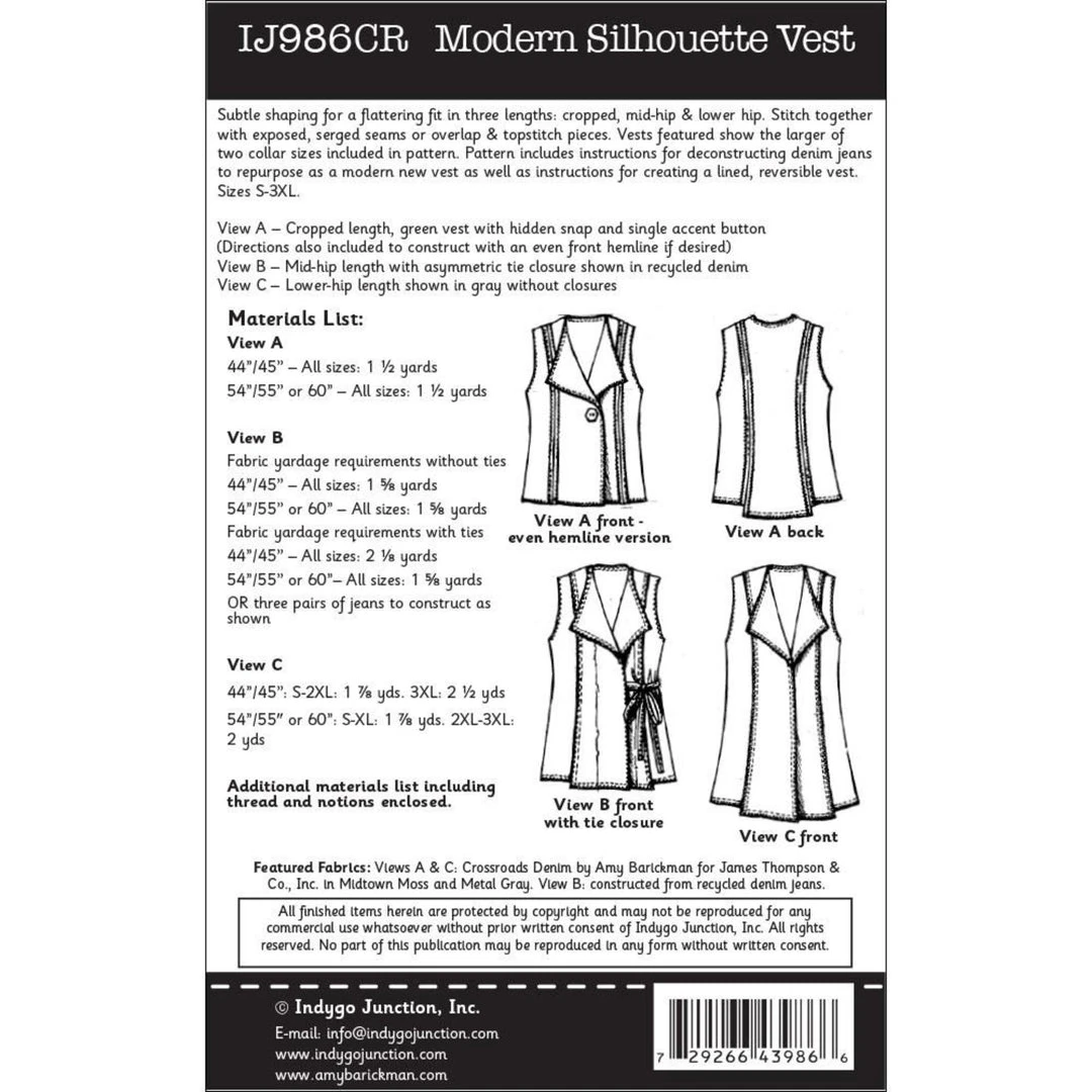 Indygo Junction Modern Silhouette Vest Pattern 4 Indygo Junction Modern Silhouette Vest Pattern
